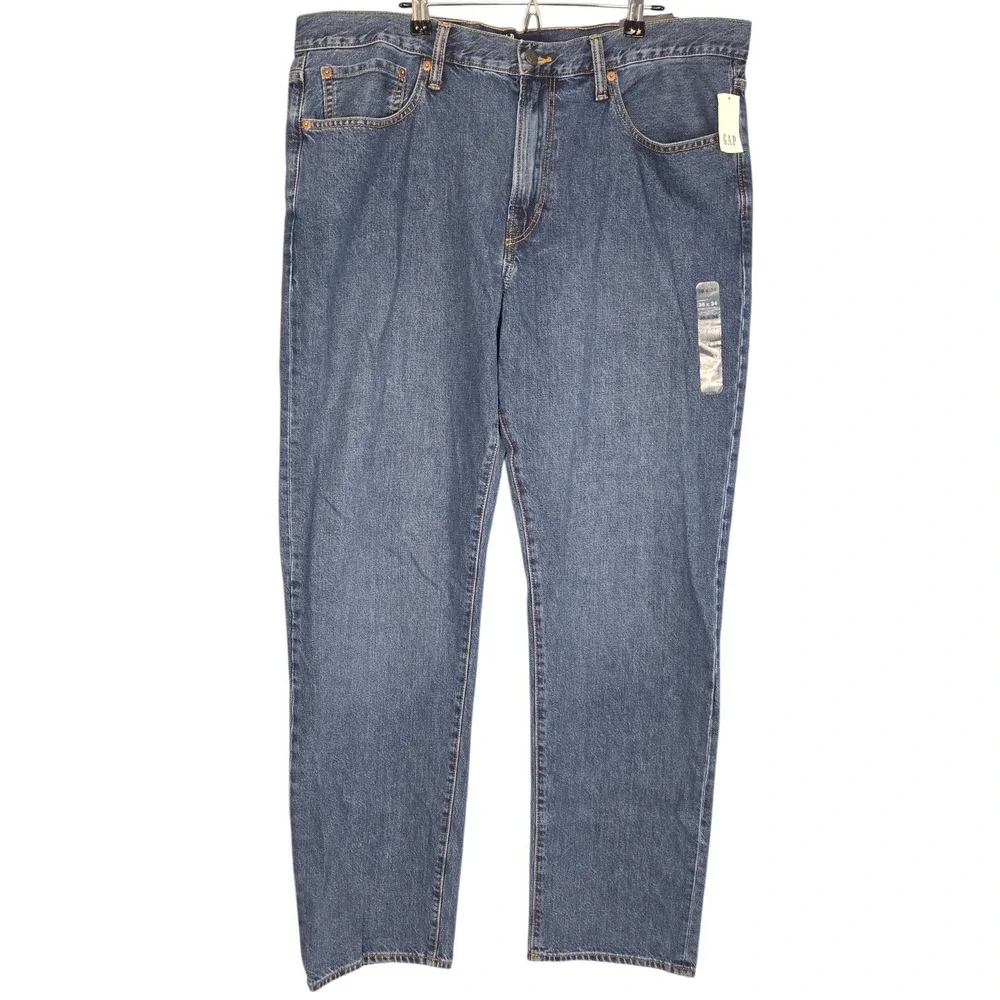 Gap‎ Straight Leg Jeans Mens 38x34 Medium Wash Denim 100% Cotton Zip Casual NEW